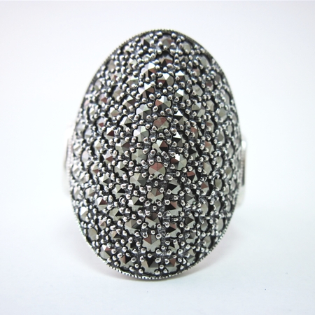 Oval Large Pave Marcasite Ring - Click Image to Close